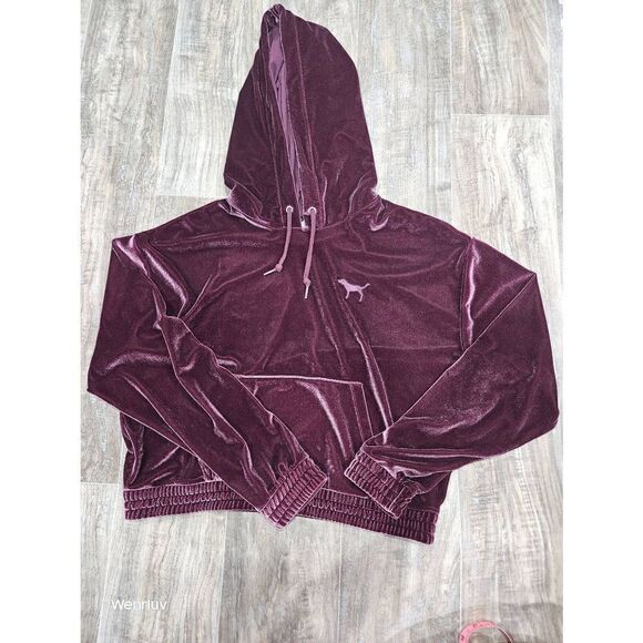 Pink Victoria Secret Cropped Velour Hoodie - Picture 1 of 2